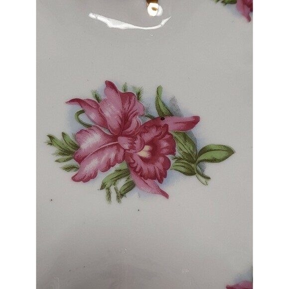 Vintage Rose Floral Vanity Candy Nut Trinket Dish Ruffled Gold Trim - Picture 4 of 8